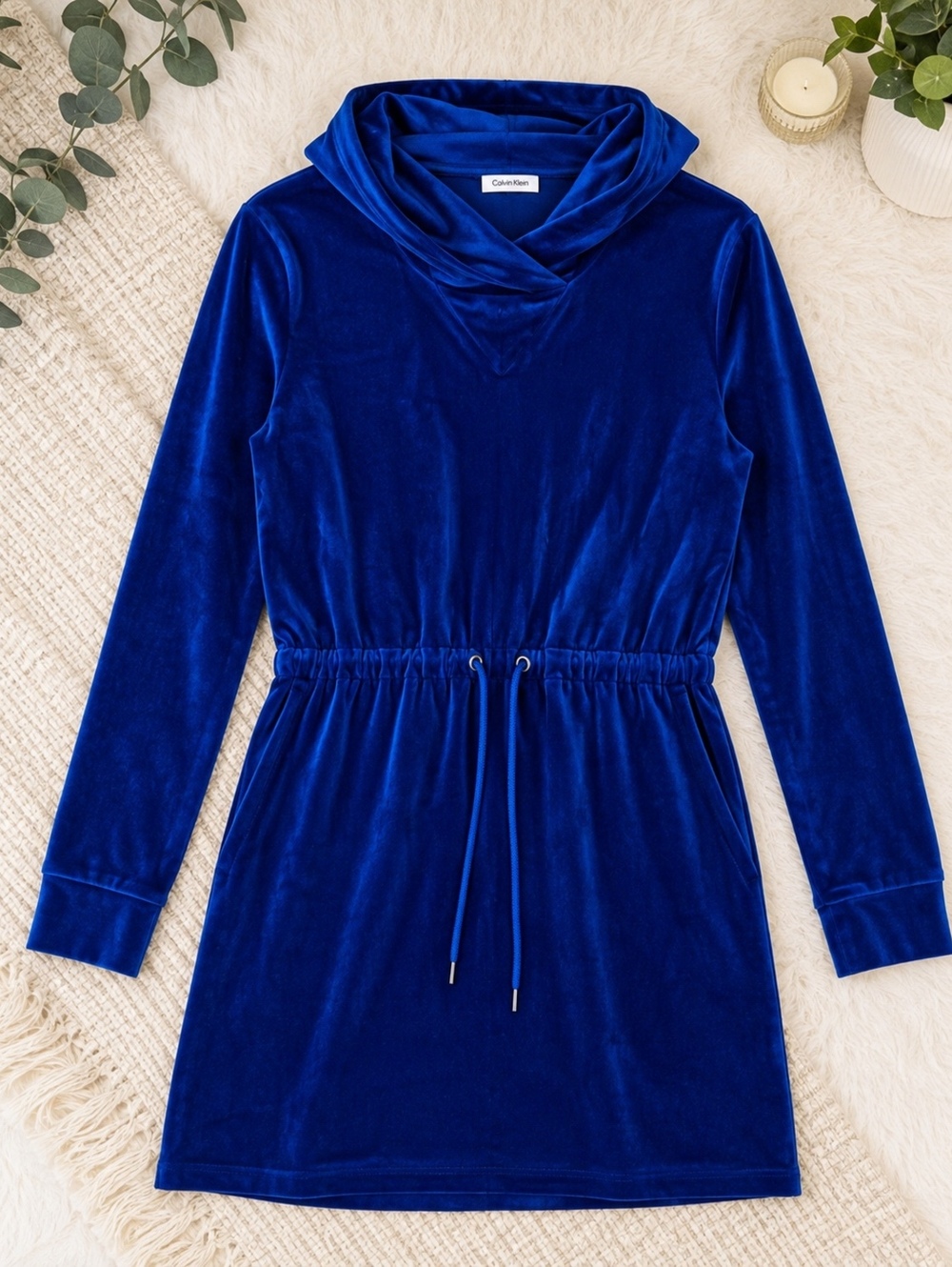 Calvin Klein Blue Velvet Dress Large Casual